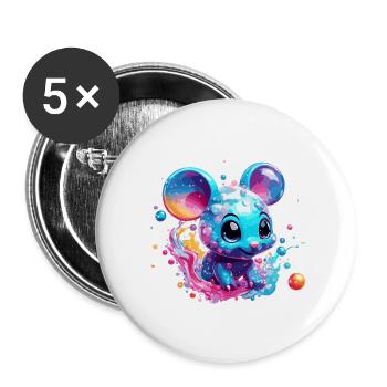 Tier in Seifenblase / kindlich / niedlich / Maus - Buttons groß 56 mm (5er Pack) - Weiß - Vorne