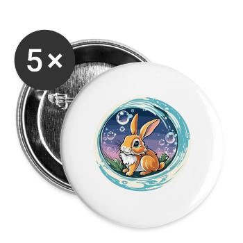 Animal dans la bulle de savon / enfantin / mignon / lapin - Lot de 5 grands badges (56 mm) - blanc - Devant