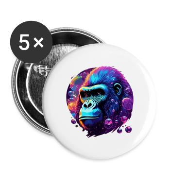 Animal dans une bulle de savon / enfantin / mignon / gorille - Lot de 5 grands badges (56 mm) - blanc - Devant