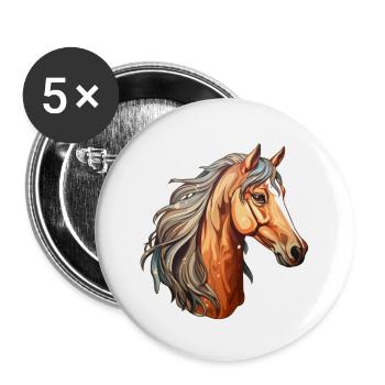 Pferdekopf Brauner - Buttons groß 56 mm (5er Pack) - Weiß - Vorne