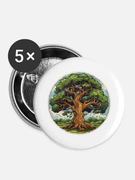 Eiche im Sommer - Buttons groß 56 mm (5er Pack) - Weiß