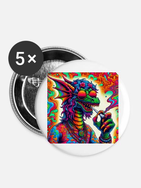 hippie Dragon - Buttons groß 56 mm (5er Pack) - Weiß