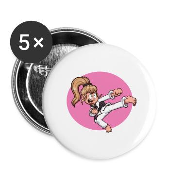 Beauté, cerveau et un dessin animé ceinture noire - Lot de 5 grands badges (56 mm) - blanc - Devant