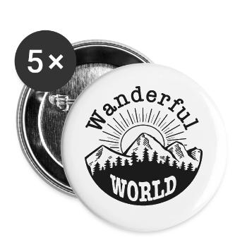 Wanderful World – Wandern & Outdoor Motiv - Buttons groß 56 mm (5er Pack) - Weiß - Vorne