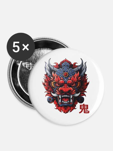 Oni, japanischer Dämon - Buttons groß 56 mm (5er Pack) - Weiß