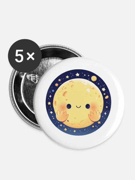 Der lächelnde Mond - Buttons groß 56 mm (5er Pack) - Weiß