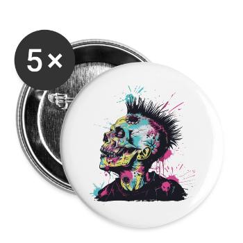 Horreur Punk Zombie Mohawk - Lot de 5 grands badges (56 mm) - blanc - Devant
