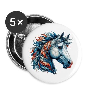Pferd - Buttons groß 56 mm (5er Pack) - Weiß - Vorne