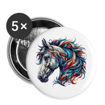 Pferd - Buttons groß 56 mm (5er Pack) - Weiß - Vorne