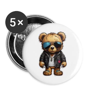 Teddybär Rapper Ganster - Buttons groß 56 mm (5er Pack) - Weiß - Vorne