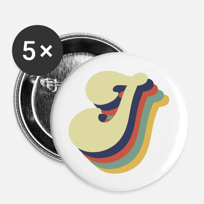 Retro J Buchstabe - Buttons groß 56 mm (5er Pack) - Weiß
