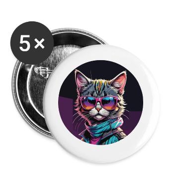 Retro Cat / Retro Katze - Buttons groß 56 mm (5er Pack) - Weiß - Vorne