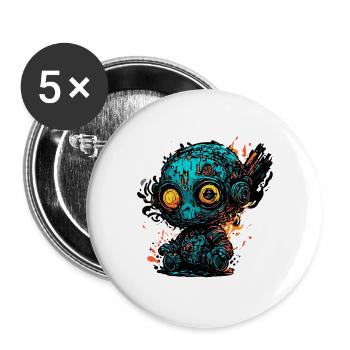 Horror Puppe / Halloween / gruselig / düster - Buttons groß 56 mm (5er Pack) - Weiß - Vorne
