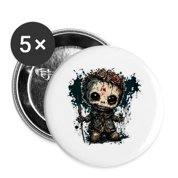 Horror Puppe / Halloween / gruselig / düster - Buttons groß 56 mm (5er Pack) - Weiß - Vorne