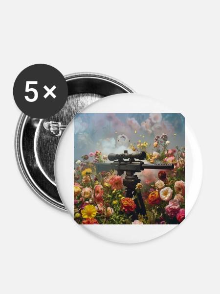Flower Power - Buttons groß 56 mm (5er Pack) - Weiß