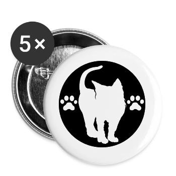 Katzen Logo Pfote Symbol Wappen Emblem Grafik Bild - Buttons groß 56 mm (5er Pack) - Weiß - Vorne