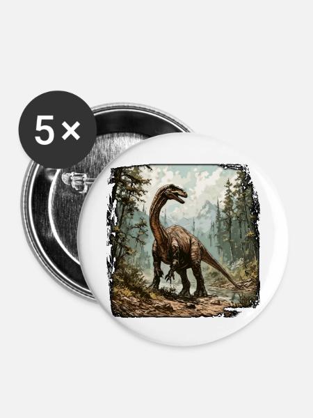 Dinosaurier / Tier / Urzeit / Reptil / Jungs - Buttons groß 56 mm (5er Pack) - Weiß
