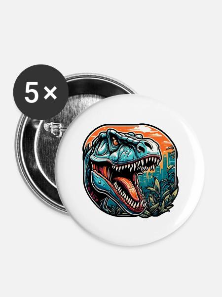 Dinosaurier / Tier / Urzeit / Reptil / Jungs - Buttons groß 56 mm (5er Pack) - Weiß