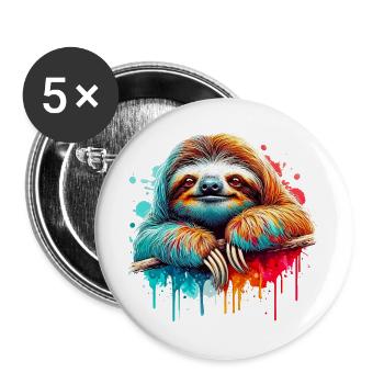 Faultier - Buttons groß 56 mm (5er Pack) - Weiß - Vorne