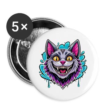 chat souriant - Lot de 5 grands badges (56 mm) - blanc - Devant