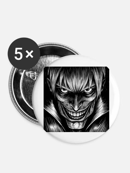 evil anime black & white - Buttons groß 56 mm (5er Pack) - Weiß