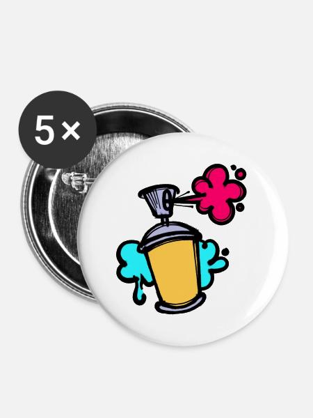 Kunst Graffiti Sprayer Spraydose Street Art - Buttons groß 56 mm (5er Pack) - Weiß