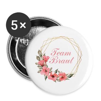 Team Braut | Junggesellinnenabschied - Buttons groß 56 mm (5er Pack) - Weiß - Vorne