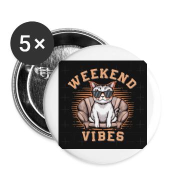 Coole Katzen-Vibes - Buttons groß 56 mm (5er Pack) - Weiß - Vorne