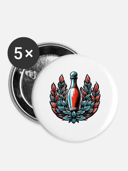 Bowling / Kegeln / Bowlingbahn / Pin / Strike - Buttons groß 56 mm (5er Pack) - Weiß