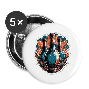 Bowling / Kegeln / Bowlingbahn / Pin / Strike - Buttons groß 56 mm (5er Pack) - Weiß - Vorne