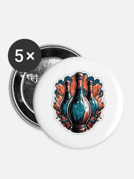 Bowling / Kegeln / Bowlingbahn / Pin / Strike - Buttons groß 56 mm (5er Pack) - Weiß