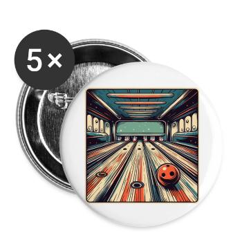 Bowling / Kegeln / Bowlingbahn / Pin / Strike - Buttons groß 56 mm (5er Pack) - Weiß - Vorne