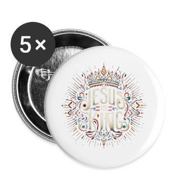 Jesus ist König Ornament - Buttons groß 56 mm (5er Pack) - Weiß - Vorne