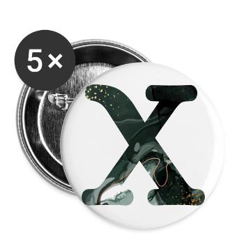 Lettre x marbré vert - Lot de 5 grands badges (56 mm) - blanc - Devant