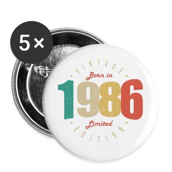 1986 Vintage Retro Geburtstagsgeschenk 1986 - Buttons groß 56 mm (5er Pack) - Weiß - Vorne