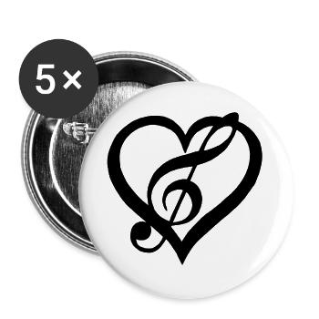 Musik im Herzen (Schwarz) - Buttons groß 56 mm (5er Pack) - Weiß - Vorne