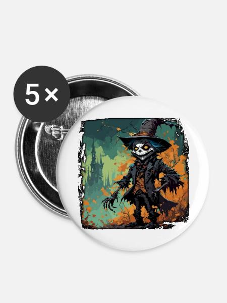 Vogelscheuche / Erntehelfer / Maisfeld / Feld - Buttons groß 56 mm (5er Pack) - Weiß