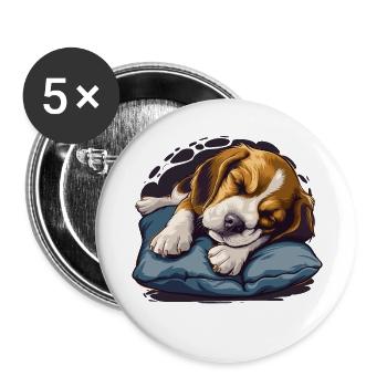 Beagle endormi - Lot de 5 grands badges (56 mm) - blanc - Devant