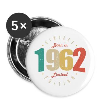 1962 Vintage Retro Geburtstagsgeschenk 1962 - Buttons groß 56 mm (5er Pack) - Weiß - Vorne