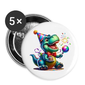 Dino de fête - Lot de 5 grands badges (56 mm) - blanc - Devant