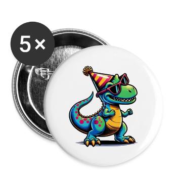 Party Dino - Buttons groß 56 mm (5er Pack) - Weiß - Vorne
