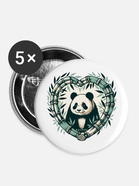Pandabär Bambus - Buttons groß 56 mm (5er Pack) - Weiß