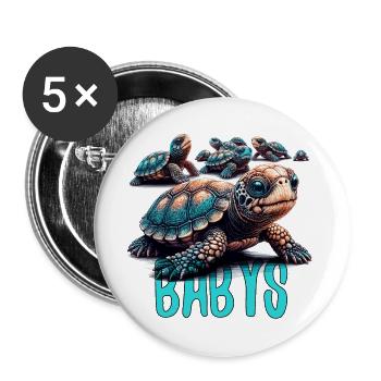 Tortoise Turtles Babies Gift - Buttons large 2.2''/56 mm (5-pack) - white - Front