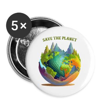 Rette den Planeten - Buttons groß 56 mm (5er Pack) - Weiß - Vorne