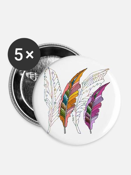 Feder - Buttons groß 56 mm (5er Pack) - Weiß