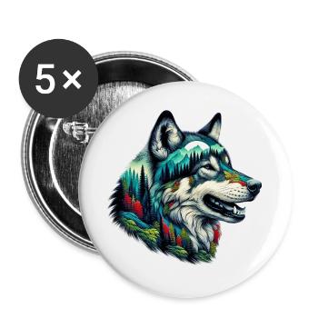 Loup - Lot de 5 grands badges (56 mm) - blanc - Devant