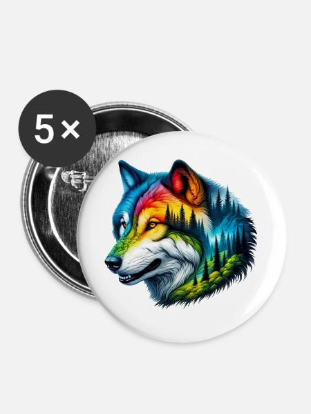 Wolf - Buttons groß 56 mm (5er Pack) - Weiß