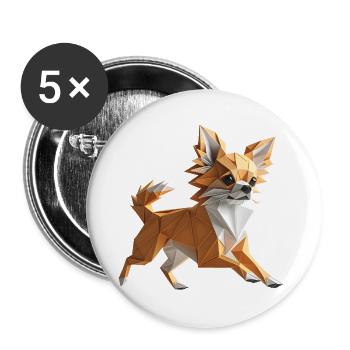 Cute Chihuahua Dog Origami Geometric 3D - Buttons large 2.2''/56 mm (5-pack) - white - Front