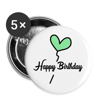 HAPPY BIRTHDAY. ANNIVERSAIRE - Lot de 5 grands badges (56 mm) - blanc - Devant