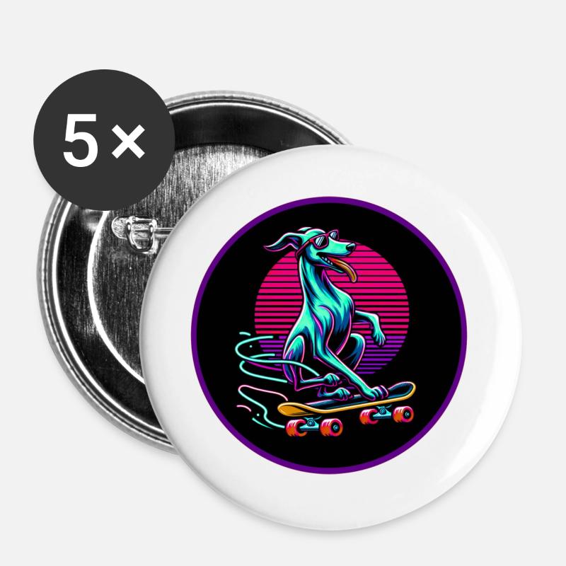 Skating Whippet - Buttons groß 56 mm (5er Pack) - Weiß